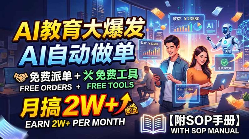 AI教育大爆发，AI自动做单，免费派单+免费工具，月搞2W+【附SOP手册】-初遇资源网