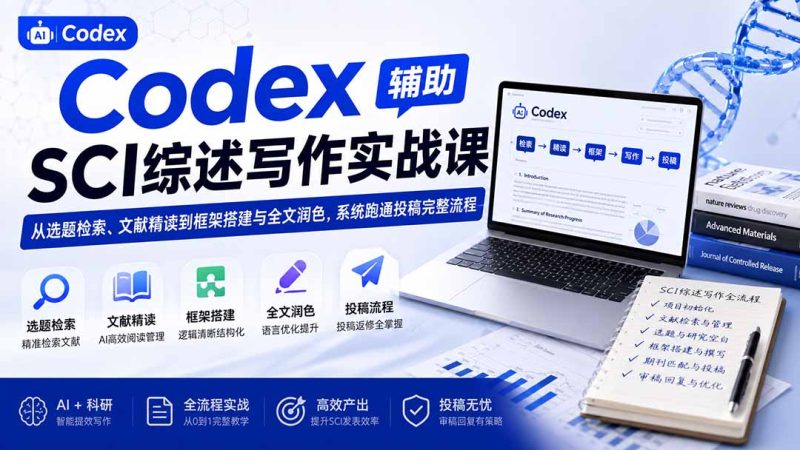 Codex辅助SCI综述写作实战课——从选题检索、文献精读到框架搭建与全文润色,系统跑通投稿完整流程-初遇资源网
