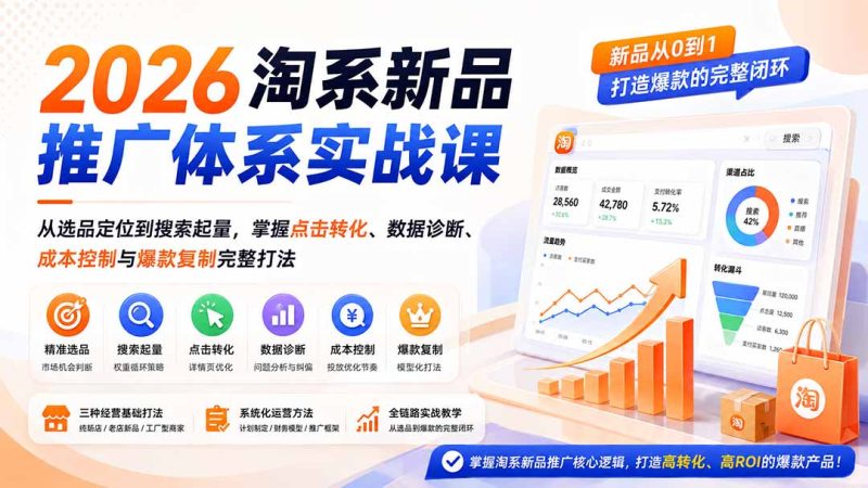2026淘系新品推广体系实战课:从选品定位到搜索起量,掌握点击转化、数据诊断、成本控制与爆款复制完整打法-初遇资源网