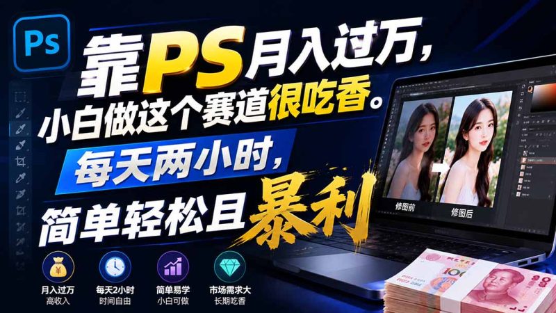 靠PS月入过万,小白做这个赛道很吃香。每天两小时,简单轻松且暴利-初遇资源网