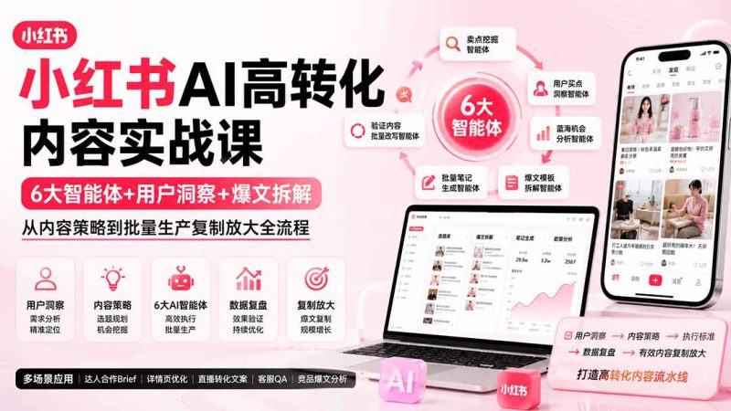 小红书AI高转化内容实战课:6大智能体+用户洞察+爆文拆解,从内容策略到批量生产复制放大全流程-初遇资源网