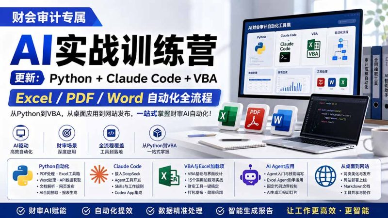 财会审计专属 AI实战训练营:Python+Claude Code+VBA,Excel/PDF/Word自动化全流程 (更新)-初遇资源网