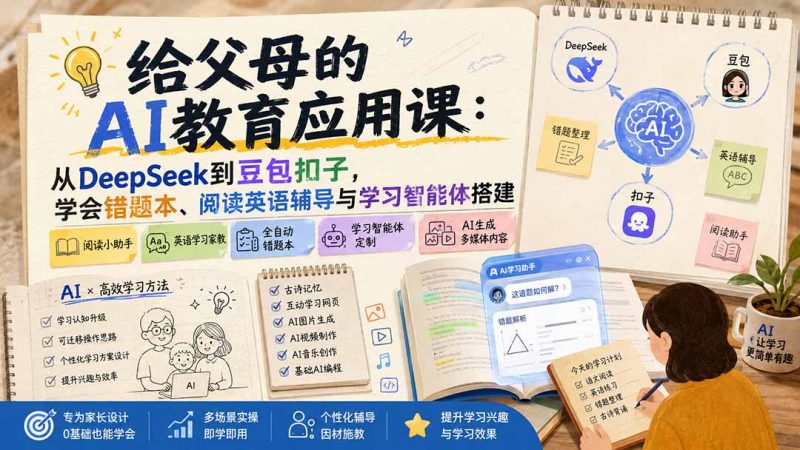 给父母的AI教育应用课:从DeepSeek到豆包扣子,学会错题本、阅读英语辅导与学习智能体搭建-初遇资源网