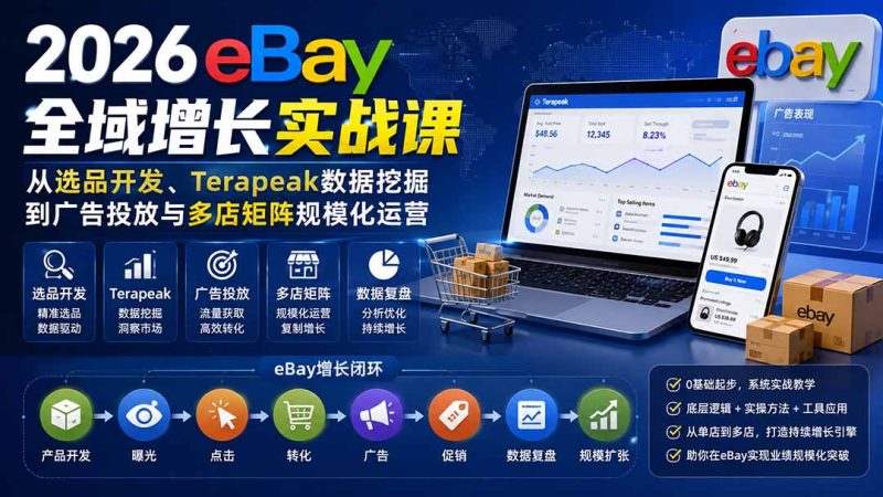 2026-Vincent eBay全域增长实战课-无水印:从选品开发、Terapeak数据挖掘到广告投放与多店矩阵规模化运营-初遇资源网