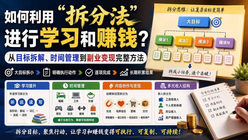 付费文章：如何利用“拆分法”进行学习和賺钱？从目标拆解、时间管理到副业变现完整方法-初遇资源网