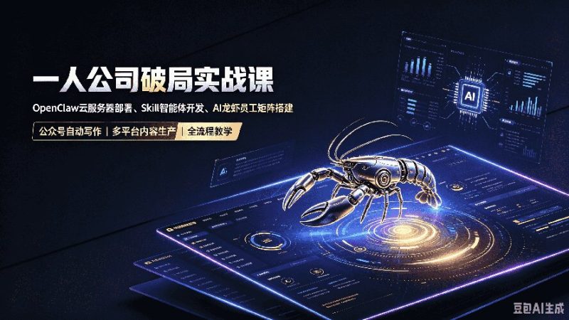 一人公司破局实战课|OpenClaw云服务器部署、Skill智能体开发、AI龙虾员工矩阵搭建,公众号自动写作与多平台内容...-初遇资源网
