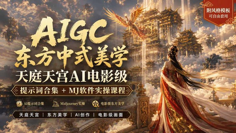AIGC东方中式美学天庭天宫AI电影级提示词合集+MJ软件实操课程-初遇资源网