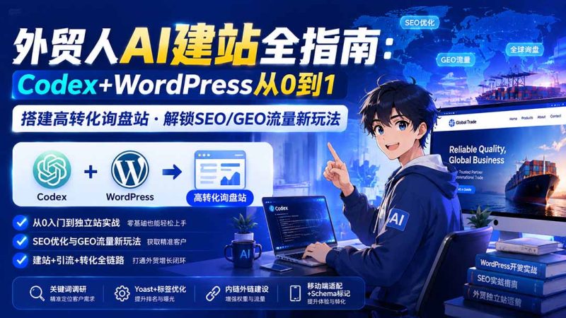 外贸人AI建站全指南:Codex+WordPress从0到1·搭建高转化询盘站·解锁SEO/GEO流量新玩法-更新8月-初遇资源网