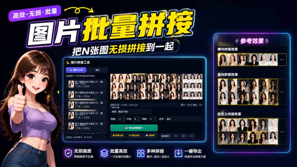 图片批量拼接，把N张图无损拼接到一起，支持横向、竖向、自定义等功能 - 中创网