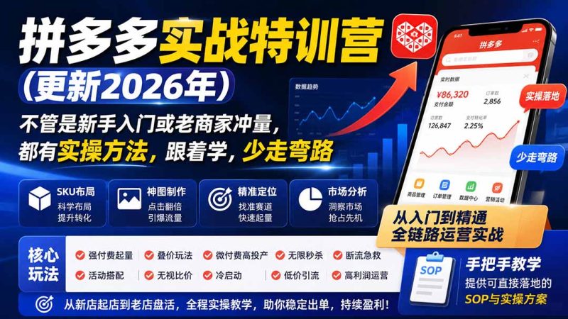 拼多多实战特训营(更新26年0821):不管是新手入门或老商家冲量,都有实操方法,跟着学,少走弯路-初遇资源网