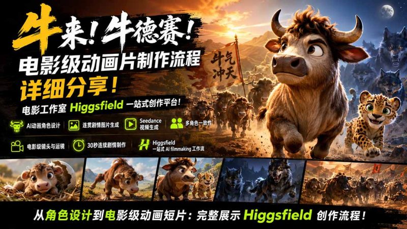 牛来!牛德赛!电影级动画片制作流程详细分享!电影工作室Higgsfield一站式创作平台!-初遇资源网