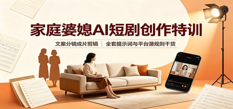 家庭婆媳AI短剧创作特训:文案分镜成片剪辑,全套提示词与平台潜规则干货-初遇资源网
