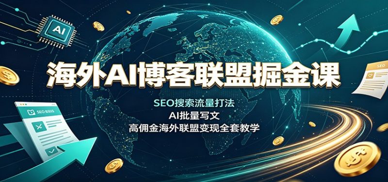 海外AI博客联盟掘金课:SEO搜索流量打法,AI批量写文,高佣金海外联盟变现全套教学-初遇资源网