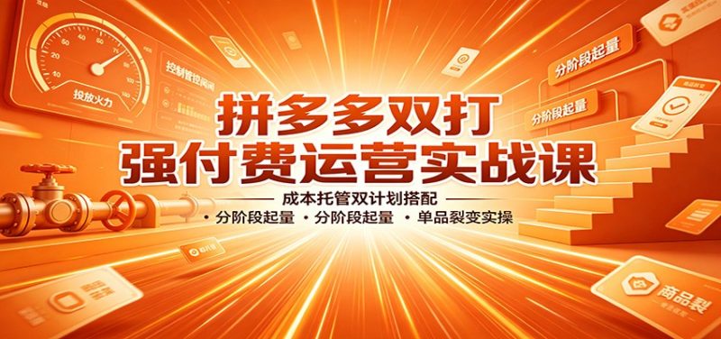拼多多双打强付费运营实战课:成本托管双计划搭配,分阶段起量,单品裂变实操-初遇资源网