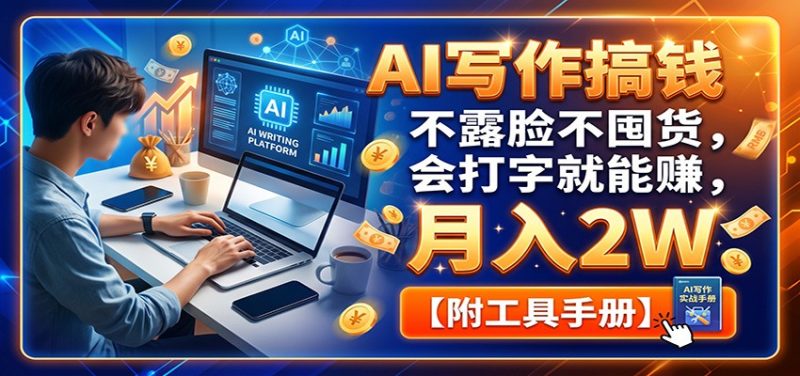 AI写作搞钱:不露脸不囤货,会打字就能赚,月入2W【附工具手册】-初遇资源网