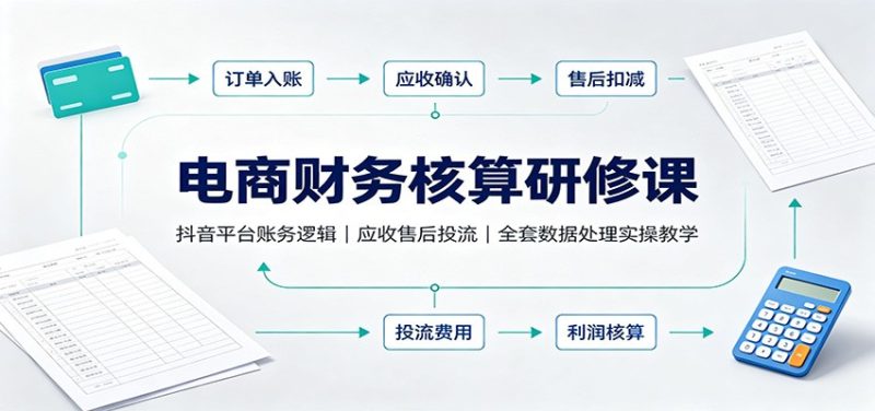 电商财务核算研修课：抖音平台账务逻辑，应收售后投流，全套数据处理实操教学-初遇资源网