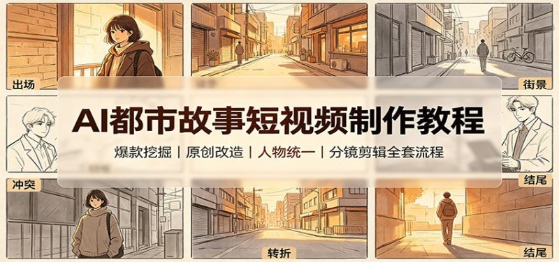 AI都市故事短视频制作教程:爆款挖掘原创改造,人物统一分镜剪辑全套流程-初遇资源网