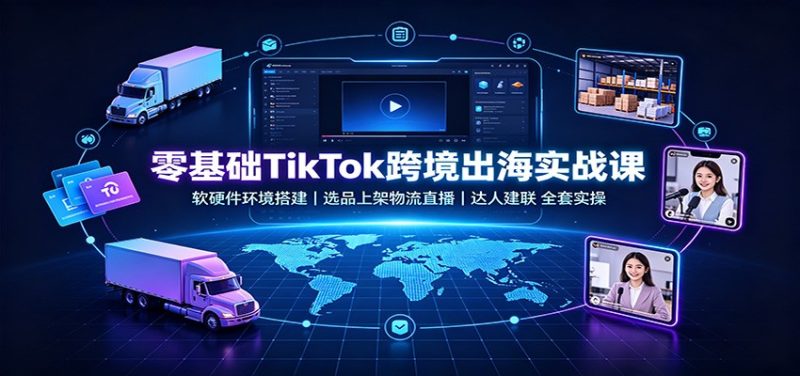 零基础TikTok跨境出海实战课：软硬件环境搭建，选品上架物流直播，达人建联全套实操-初遇资源网