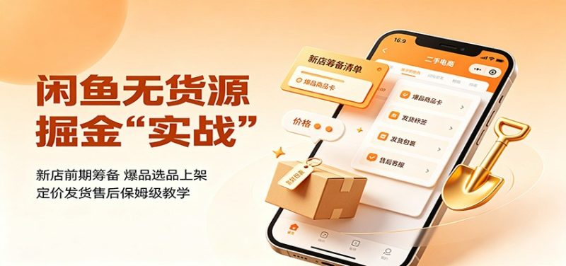 闲鱼无货源掘金实战：新店前期筹备，爆品选品上架，定价发货售后保姆级教学-初遇资源网