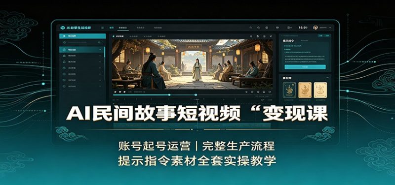 AI民间故事短视频变现课:账号起号运营,完整生产流程,提示指令素材全套实操教学-初遇资源网