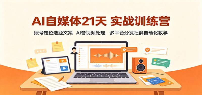AI自媒体21天实战训练营：账号定位选题文案，AI音视频处理，多平台分发社群自动化教学-初遇资源网