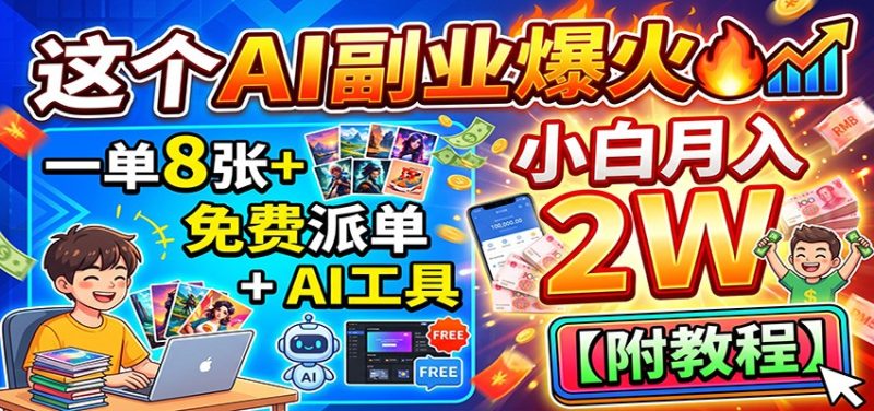 这个AI副业爆火!一单8张+,免费派单+AI工具,小白月入2W【附教程】-初遇资源网