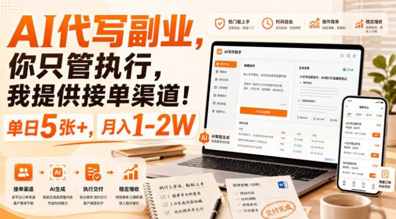 AI代写副业,你只管执行,我提供接单渠道!单日5张+,月入1-2W-初遇资源网