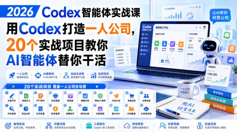 2026 Codex智能体实战课,用Codex打造一人公司,20个实战项目教你AI智能体替你干活-初遇资源网