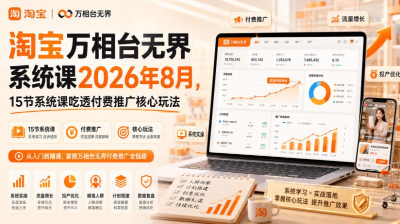 淘宝万相台无界系统课2026年8月，15节系统课吃透付费推广核心玩法-初遇资源网