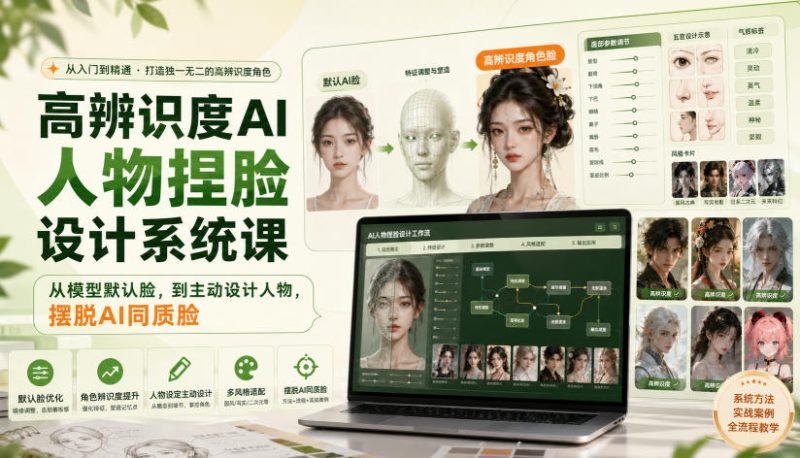 高辨识度AI人物捏脸设计系统课,从模型默认脸,到主动设计人物,摆脱AI同质脸-初遇资源网