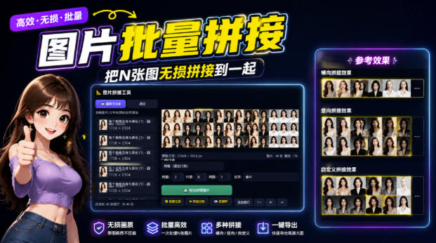 图片批量拼接,把N张图无损拼接到一起,支持横向、竖向、自定义等功能-初遇资源网