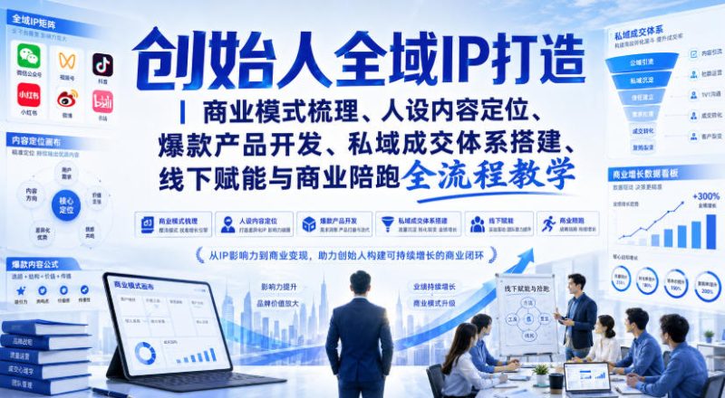 创始人全域IP打造｜商业模式梳理、人设内容定位、爆款产品开发、私域成交体系搭建、线下赋能与商业陪跑全流程教学-初遇资源网