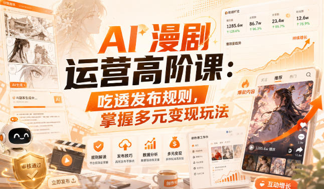 AI漫剧运营高阶课：吃透发布规则，掌握多元变现玩法-初遇资源网