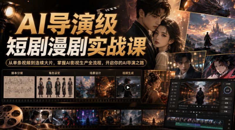 AI导演级短剧漫剧实战课,从单条视频到连续大片,掌握AI影视生产全流程,开启你的AI导演之路!-初遇资源网