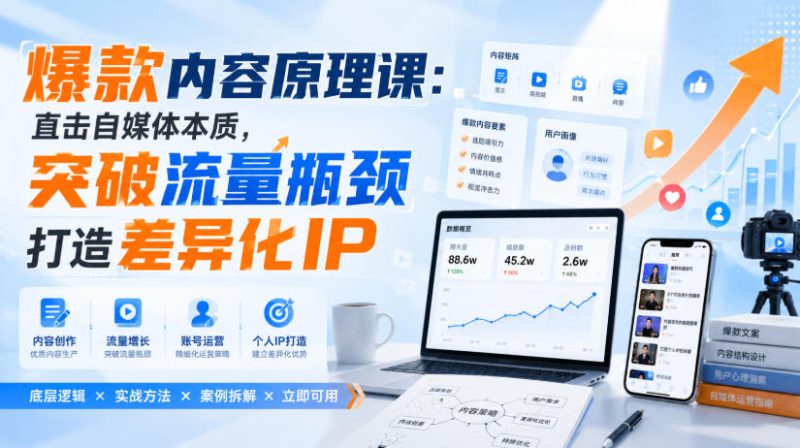 爆款内容原理课:直击自媒体本质,突破流量瓶颈打造差异化IP-初遇资源网