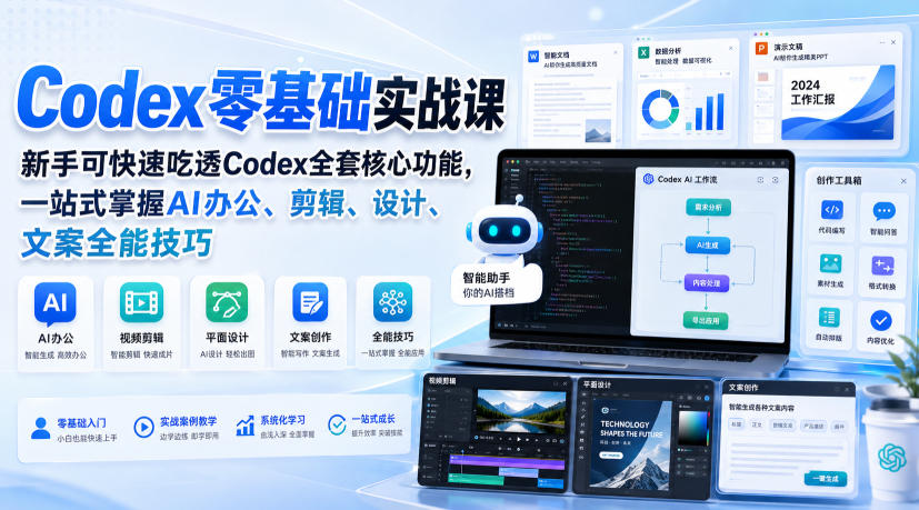 Codex零基础实战课，新手可快速吃透Codex全套核心功能，一站式掌握AI办公、剪辑、设计、文案全能技巧 - 冒泡网