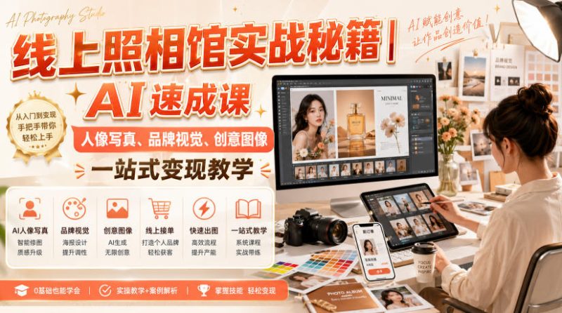 线上照相馆实战秘籍|AI速成课,人像写真、品牌视觉、创意图像一站式变现教学-初遇资源网