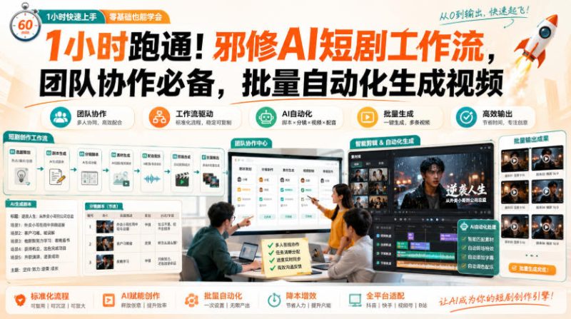 1小时跑通!邪修AI短剧工作流,团队协作必备,批量自动化生成视频-初遇资源网
