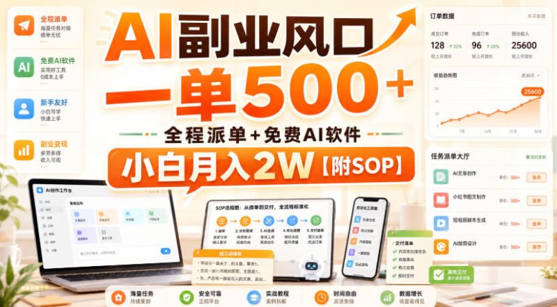 AI副业风口,一单500+,全程派单+免费AI软件,小白月入2W【附SOP】-初遇资源网
