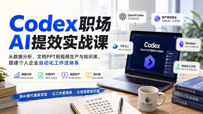 Codex职场AI提效实战课:从数据分析、文档PPT到视频生产与知识库,搭建个人企业自动化工作流体系-初遇资源网