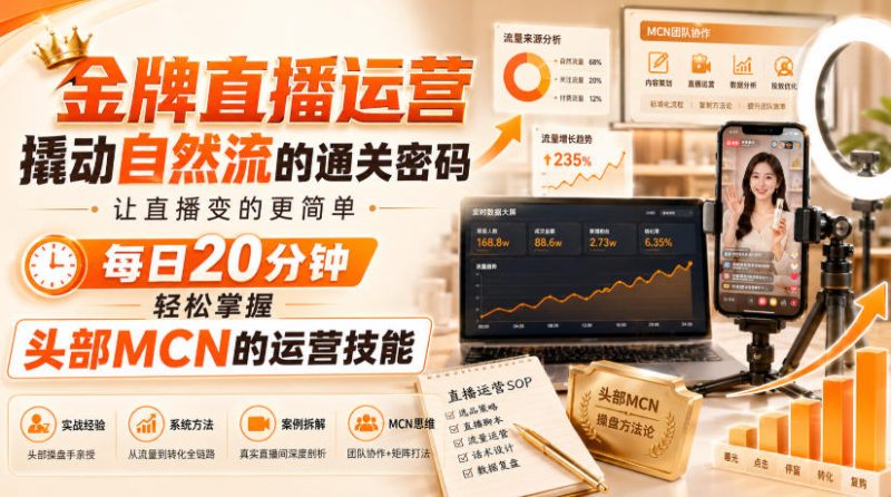 金牌直播运营撬动自然流的通关密码,让直播变的更简单,每日20分钟,轻松掌握头部MCN的运营技能-初遇资源网