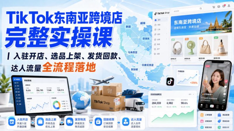 TikTok东南亚跨境店完整实操课|入驻开店、选品上架、发货回款、达人流量全流程落地-初遇资源网