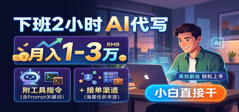 下班2小时AI代写，月入1-3万，附工具指令+接单渠道，小白直接干-初遇资源网