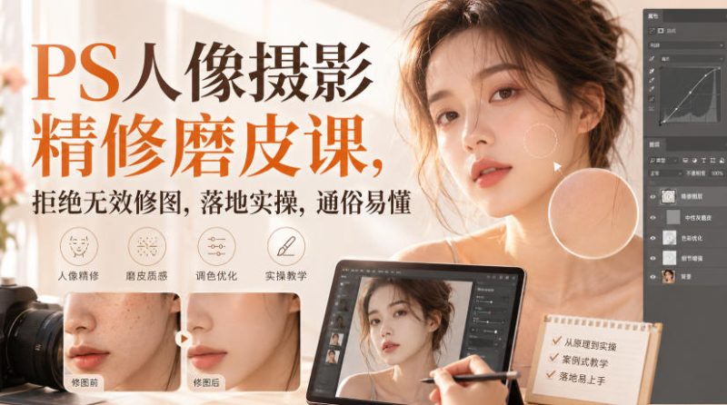 PS人像摄影精修磨皮课,拒绝无效修图,落地实操,通俗易懂-初遇资源网