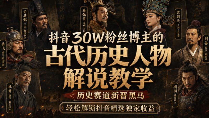 抖音30W粉丝博主的古代历史人物解说教学,历史赛道新晋黑马,轻松解锁抖音精选独家收益-初遇资源网