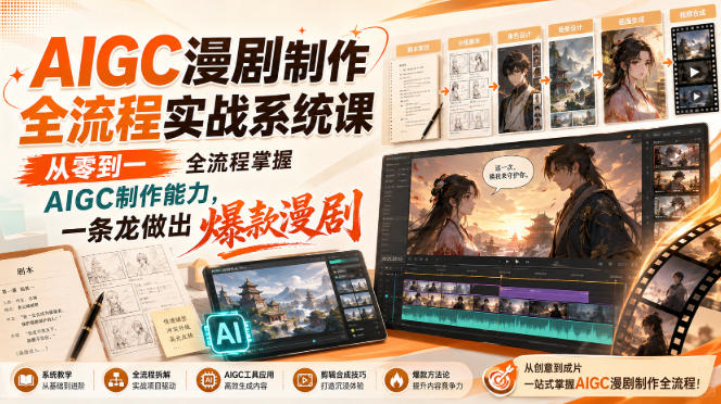 AIGC漫剧制作全流程实战系统课,从零到一全流程掌握AIGC制作能力,一条龙做出爆款漫剧-初遇资源网