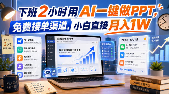 下班2小时用AI一键做PPT，免费接单渠道，小白直接月入1W-初遇资源网