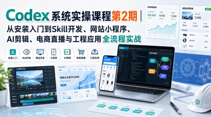 Codex系统实操课程第2期｜从安装入门到Skill开发、网站小程序、AI剪辑、电商直播与工程应用全流程实战-初遇资源网