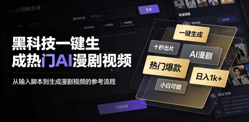 黑科技一键生成热门AI漫剧视频,十秒钟即可搞定,小白也能日入1k+-初遇资源网
