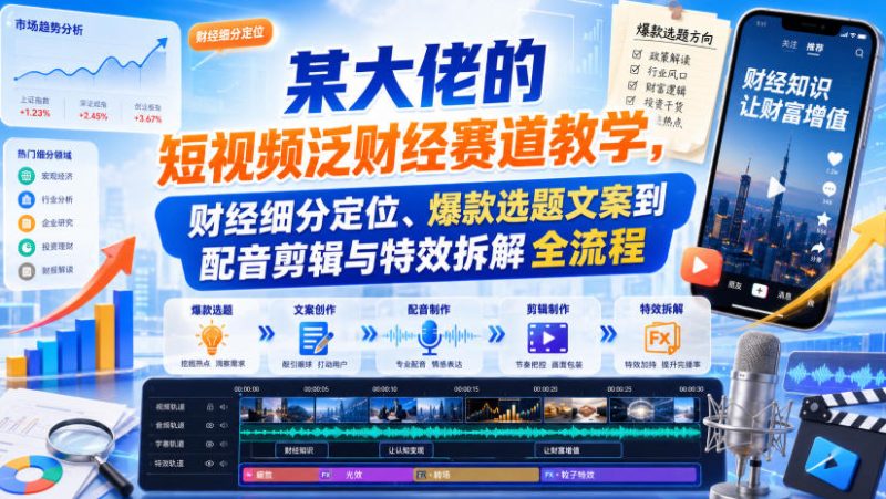某大佬的短视频泛财经赛道教学,财经细分定位、爆款选题文案到配音剪辑与特效拆解全流程-初遇资源网